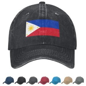 Flag of Philippines Denim Baseball Cap Filipino Flag Unisex Vintage Adjustable Outdoor Trucker Hat Black