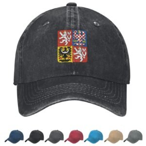 Coat of arms of Czech Denim Baseball Cap Czech Casual Unisex Vintage Adjustable Flag Trucker Hat Black