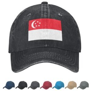 Flag of Singapore Denim Baseball Cap Singaporean Flag Unisex Vintage Adjustable Outdoor Trucker Hat Black
