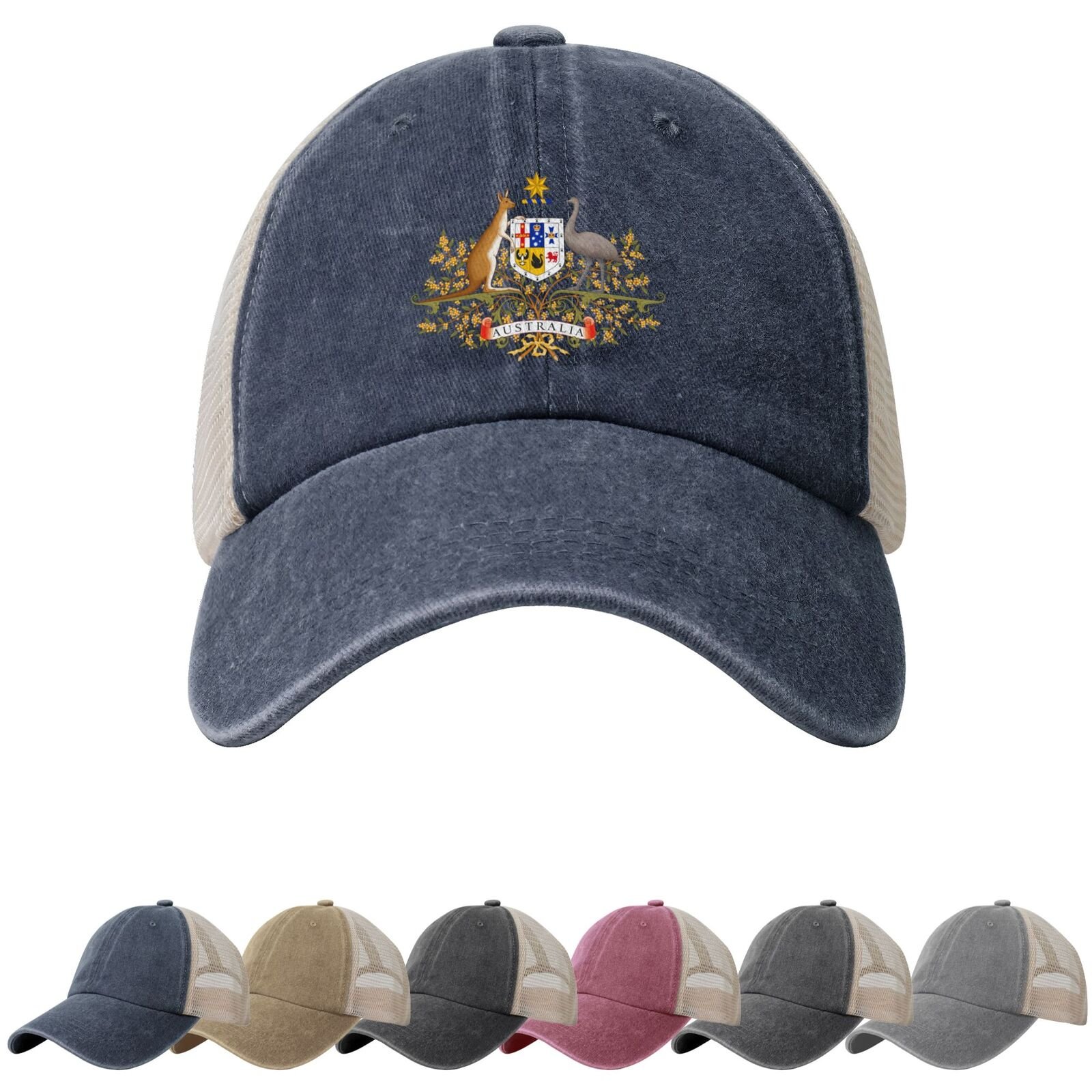 Coat of Arms of Australia Sun Hats for Men Women Australia Emblem Cowboy Mesh Baseball Cap Australian Trucker Hat - Image 4