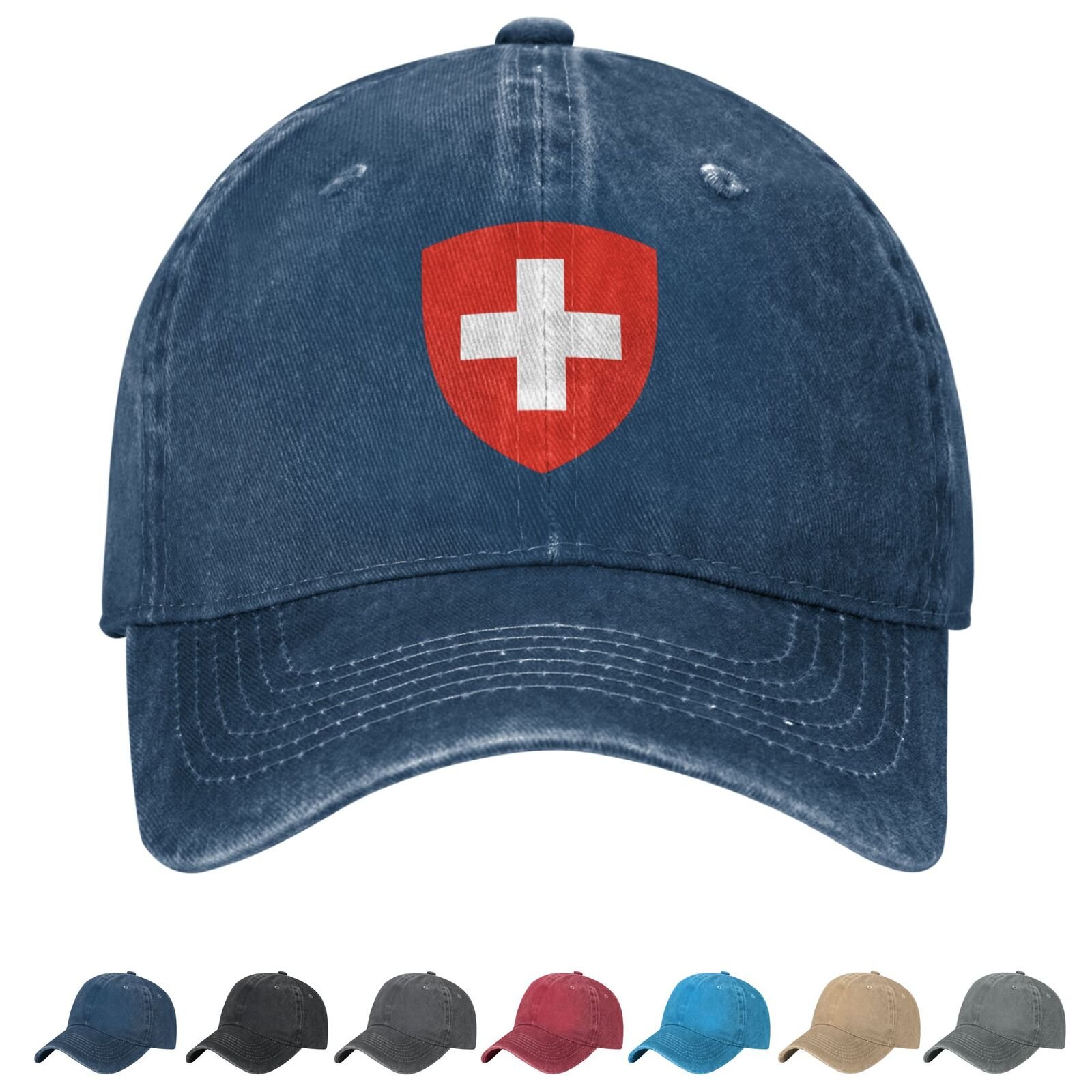 Coat of arms of Switzerland Denim Baseball Cap Swiss Casual Unisex Vintage Adjustable Flag Trucker Hat Black - Image 6