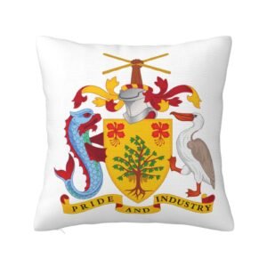 Square Throw Pillow Covers for Coat of Arms of Barbados National Emblem Pillowcase for Barbadian Couch Sofa Bedroom