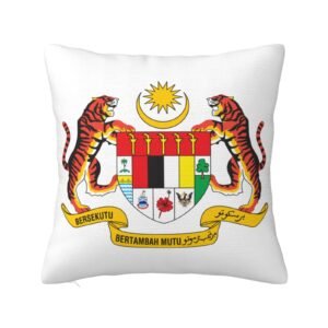 Square Throw Pillow Covers for Coat of Arms of Malaysia National Emblem Pillowcase for Malaysian Couch Sofa Bedroom
