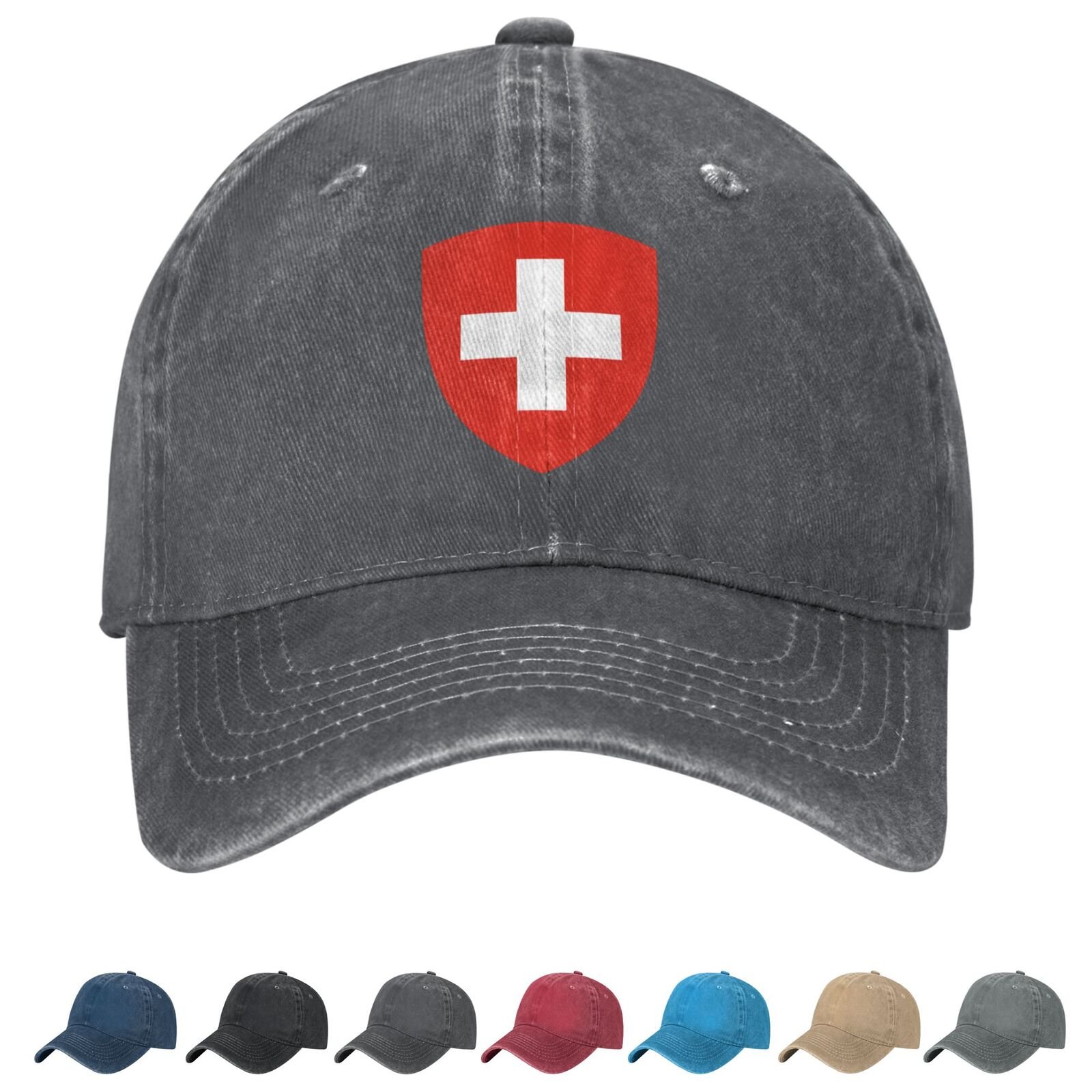 Coat of arms of Switzerland Denim Baseball Cap Swiss Casual Unisex Vintage Adjustable Flag Trucker Hat Black - Image 2