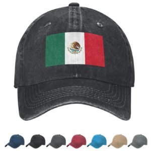 Flag of Mexico Denim Baseball Cap Mexican Flag Unisex Vintage Adjustable Outdoor Trucker Hat Black