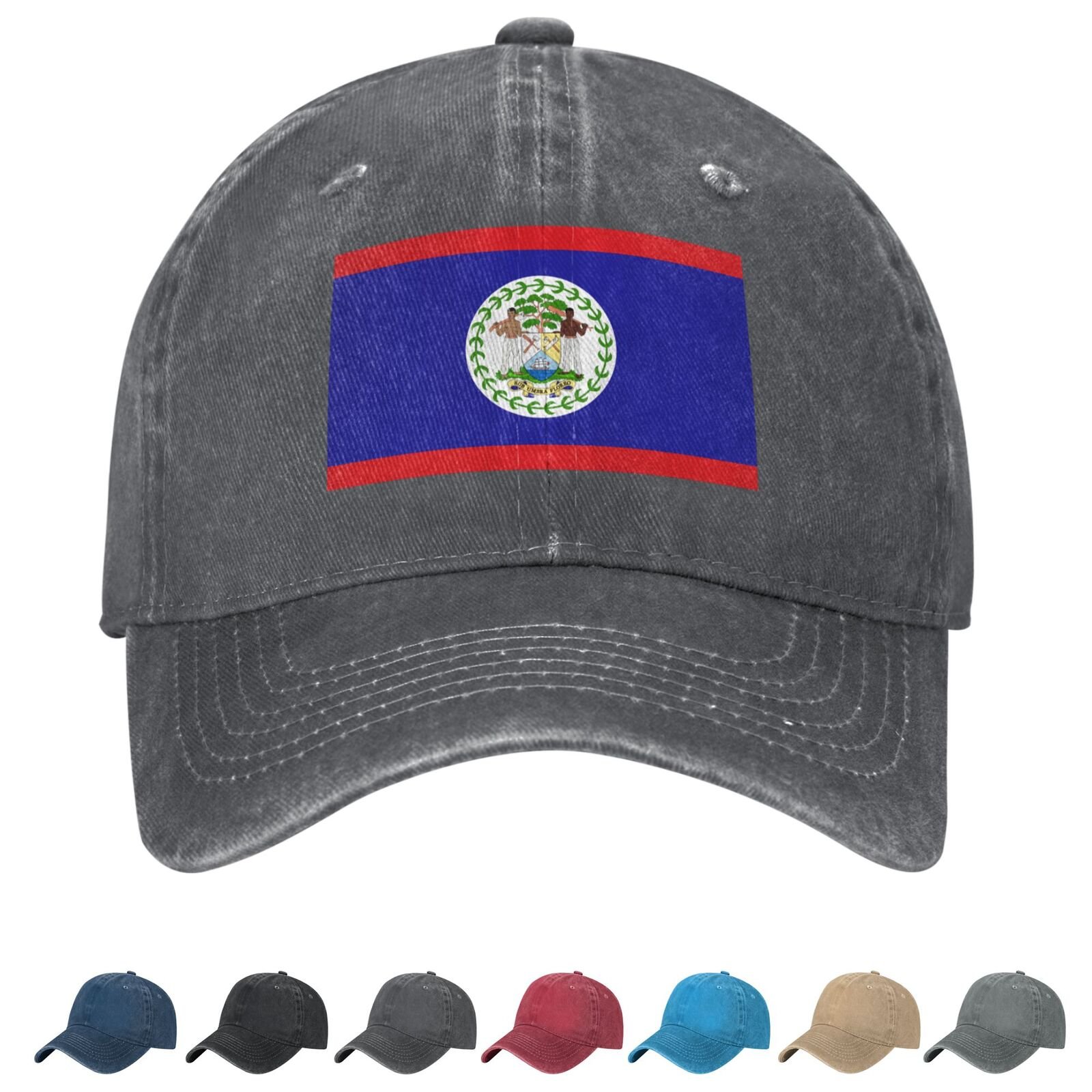 Belizeaanse baseballpet van denim met Belizeaanse vlag, unisex, vintage, verstelbare outdoor truckerpet, zwart. - Image 2