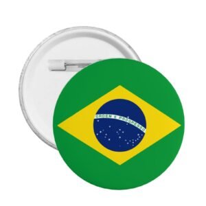 5 insignias redondas de botón con el logo de Brasil. Dise?o de la bandera brasile?a.