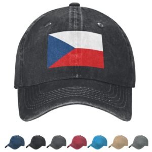 Flag of Czech Denim Baseball Cap Czech Flag Unisex Vintage Adjustable Outdoor Trucker Hat Black