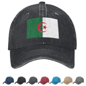 Flag of Algeria Denim Baseball Cap Algerian Flag Unisex Vintage Adjustable Outdoor Trucker Hat Black