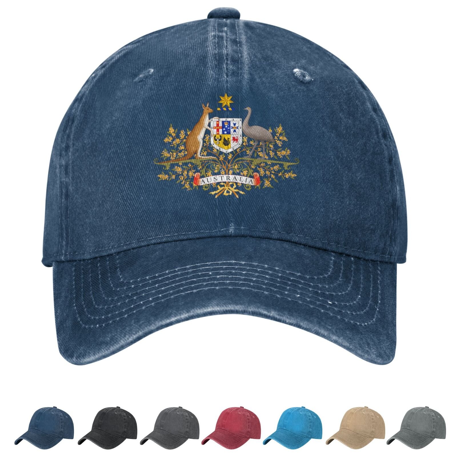 Coat of arms of Australia Denim Baseball Cap Australian Casual Unisex Vintage Adjustable Flag Trucker Hat Black - Image 6