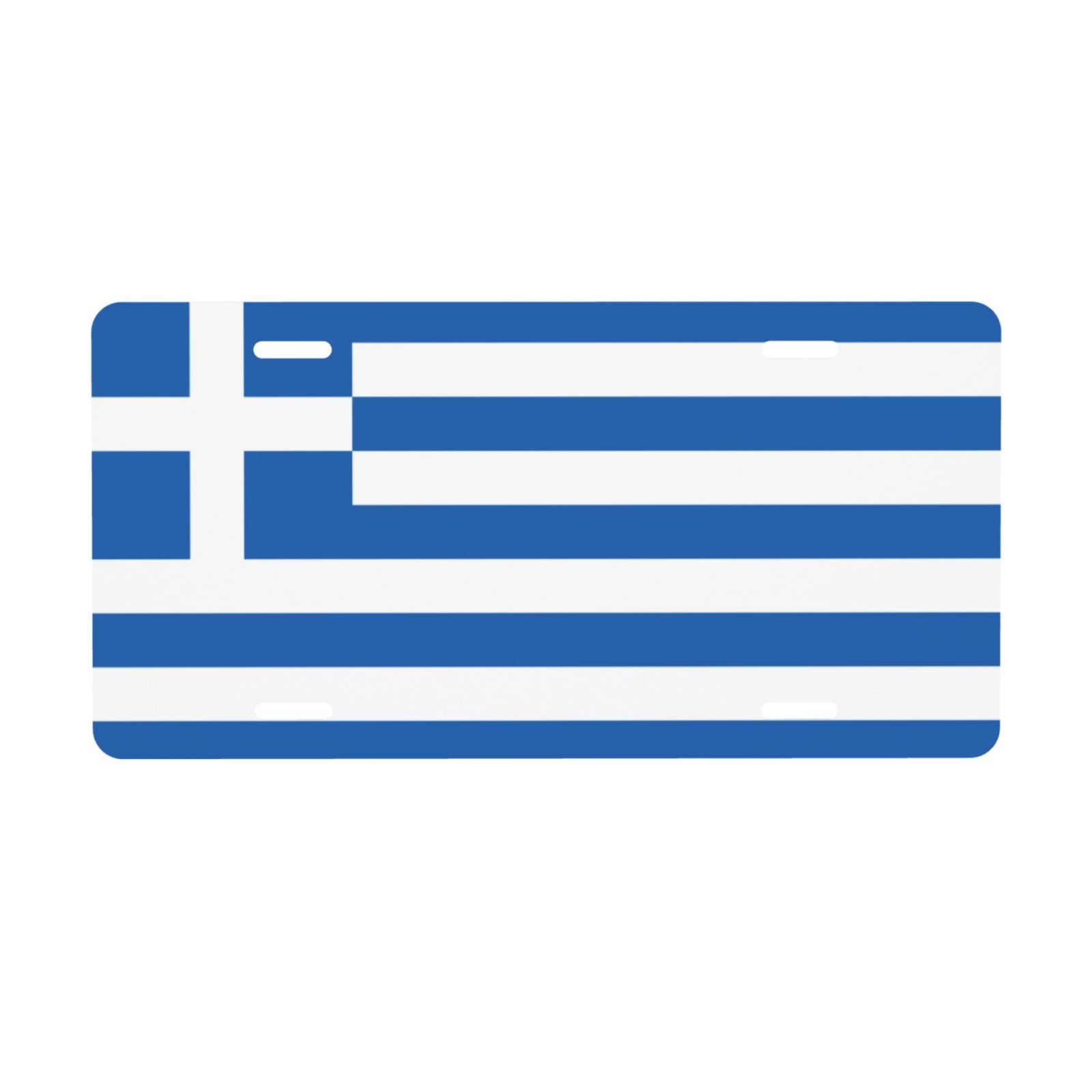 Targa con bandiera greca, targa decorativa greca per auto, copertura anteriore e posteriore in metallo, alluminio, 6x12 pollici, 4 fori