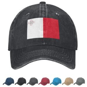 Flag of Malta Denim Baseball Cap Maltese Flag Unisex Vintage Adjustable Outdoor Trucker Hat Black