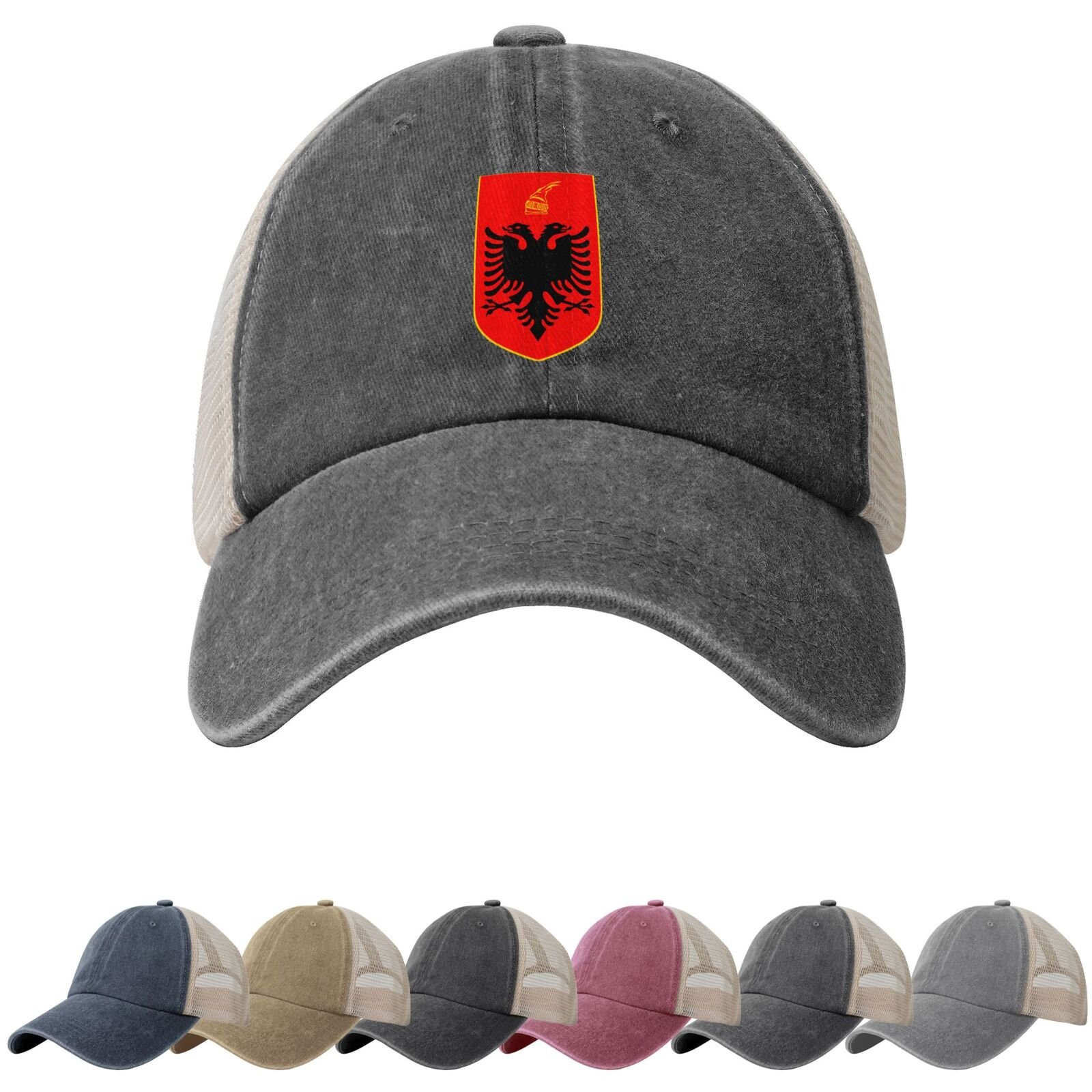Coat of Arms of Albania Sun Hats for Men Women Albania Emblem Cowboy Mesh Baseball Cap Albanian Trucker Hat - Image 2