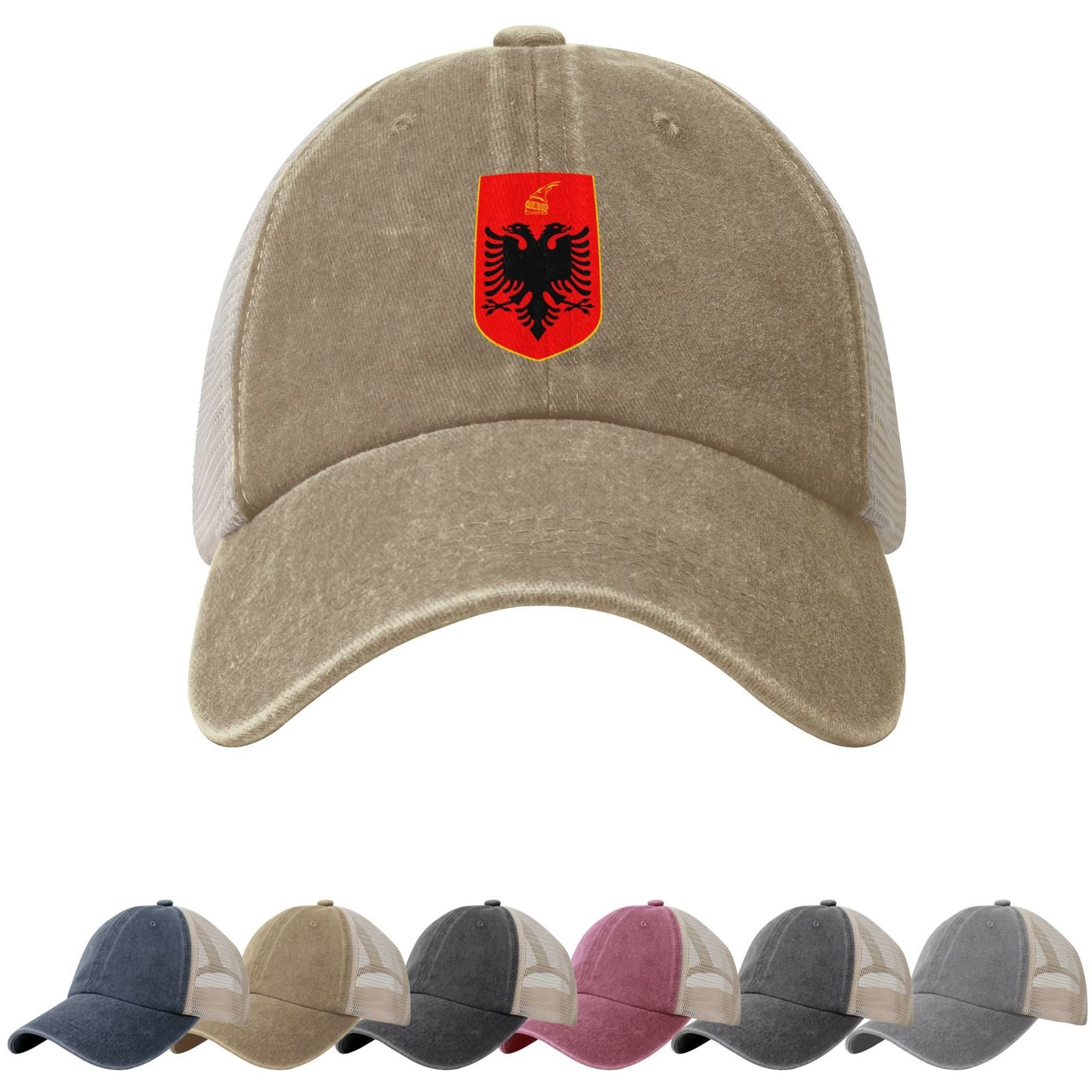 Coat of Arms of Albania Sun Hats for Men Women Albania Emblem Cowboy Mesh Baseball Cap Albanian Trucker Hat - Image 5