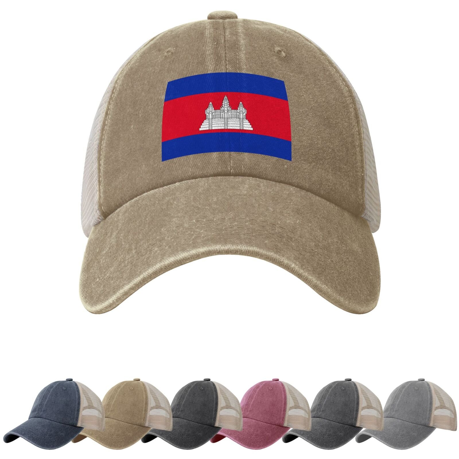 Cambodia Flag Sun Hats for Men Women Flag of Cambodia Cowboy Mesh Baseball Cap Cambodian Trucker Hat - Image 5