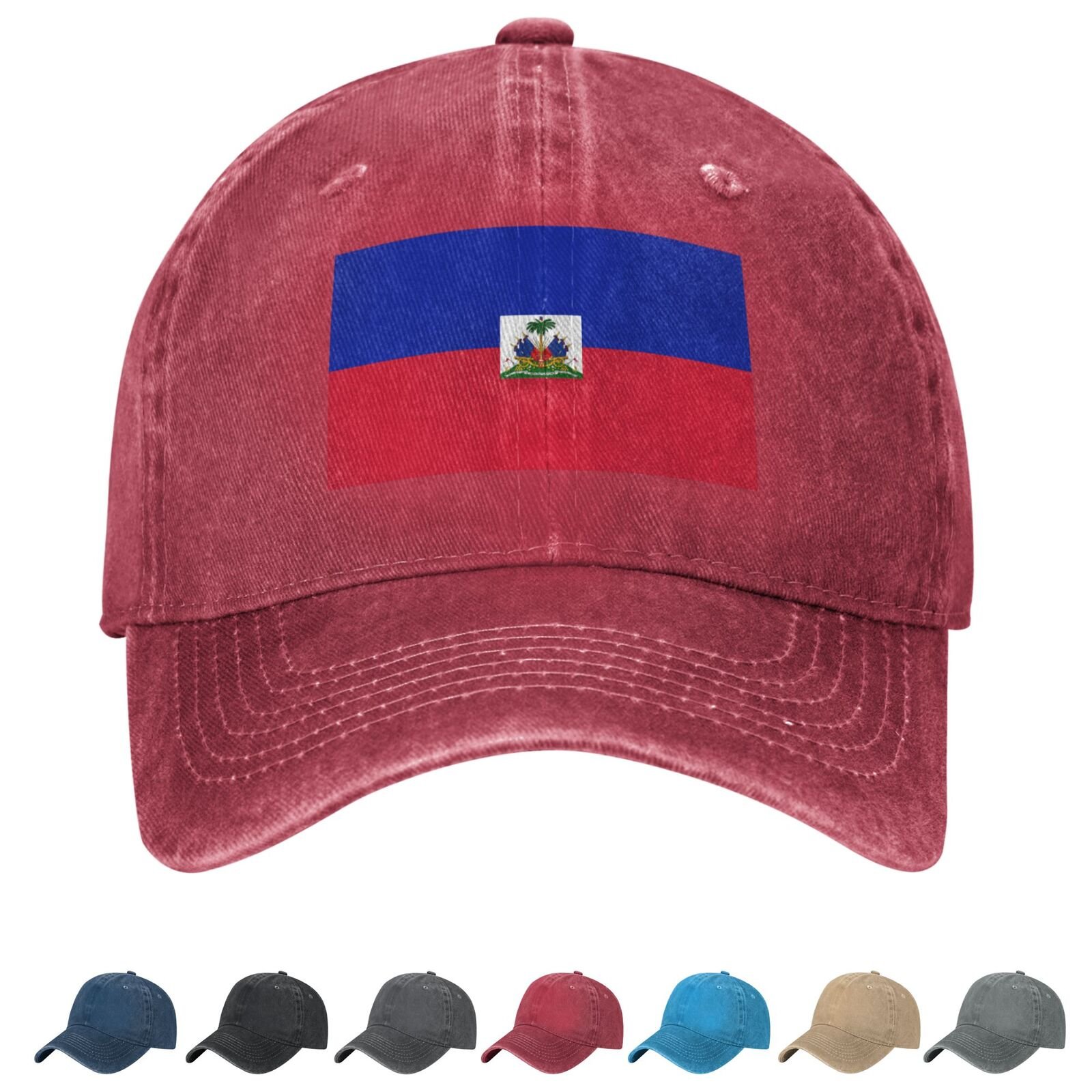 Flag of Haiti Denim Baseball Cap Haitian Flag Unisex Vintage Adjustable Outdoor Trucker Hat Black - Image 4