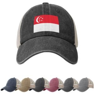Singapore Flag Sun Hats for Men Women Flag of Singapore Cowboy Mesh Baseball Cap Singaporean Trucker Hat