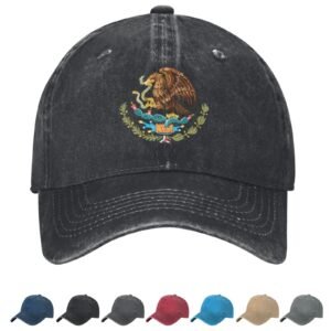 Coat of arms of Mexico Denim Baseball Cap Mexican Casual Unisex Vintage Adjustable Flag Trucker Hat Black