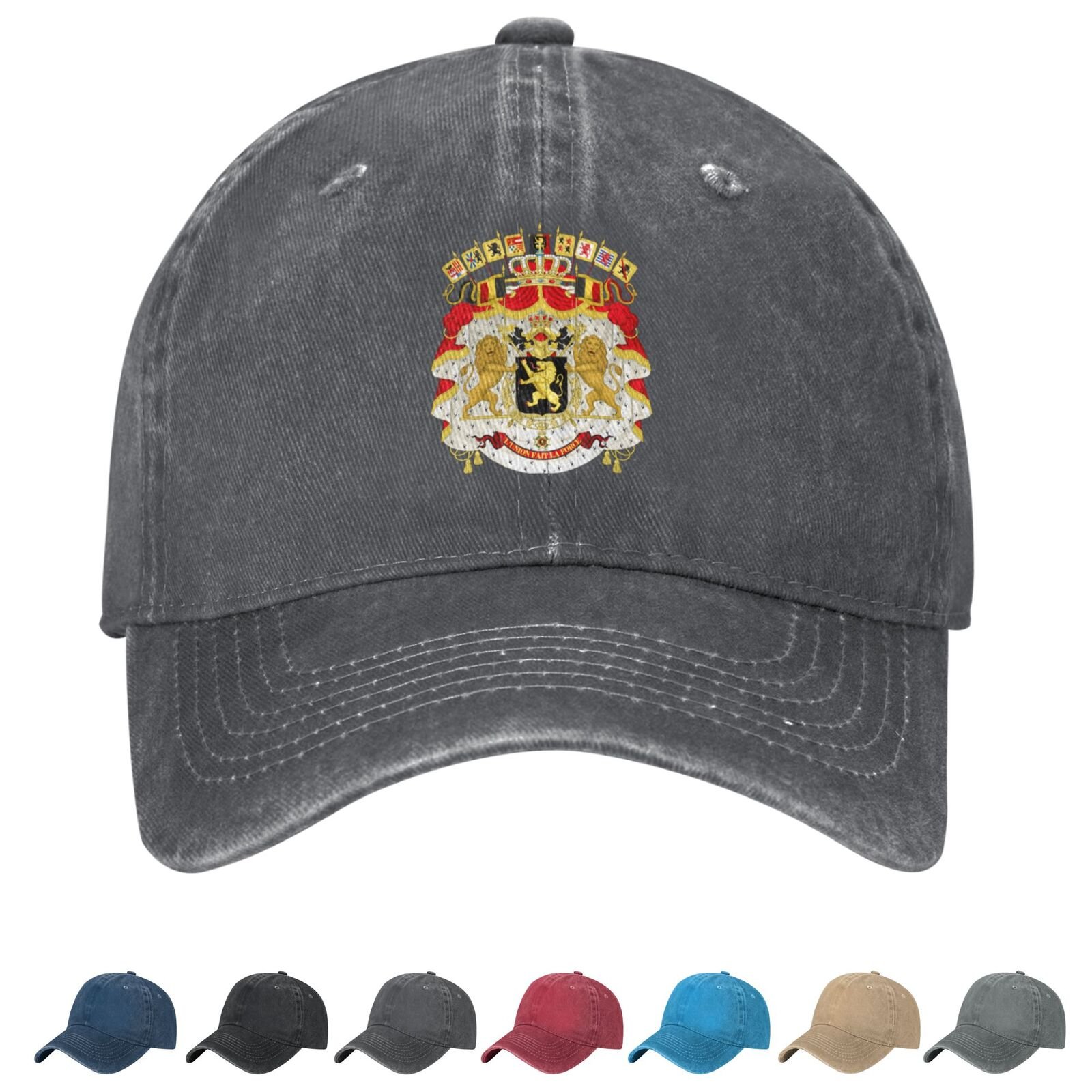 Coat of arms of Belgian Denim Baseball Cap Belgium Casual Unisex Vintage Adjustable Flag Trucker Hat Black - Image 2