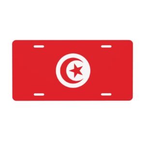 Placa de carro decorativa com a bandeira da Tunísia, capa frontal e traseira em metal alumínio, 15 x 30 cm (6 x 12 polegadas), 4 furos.