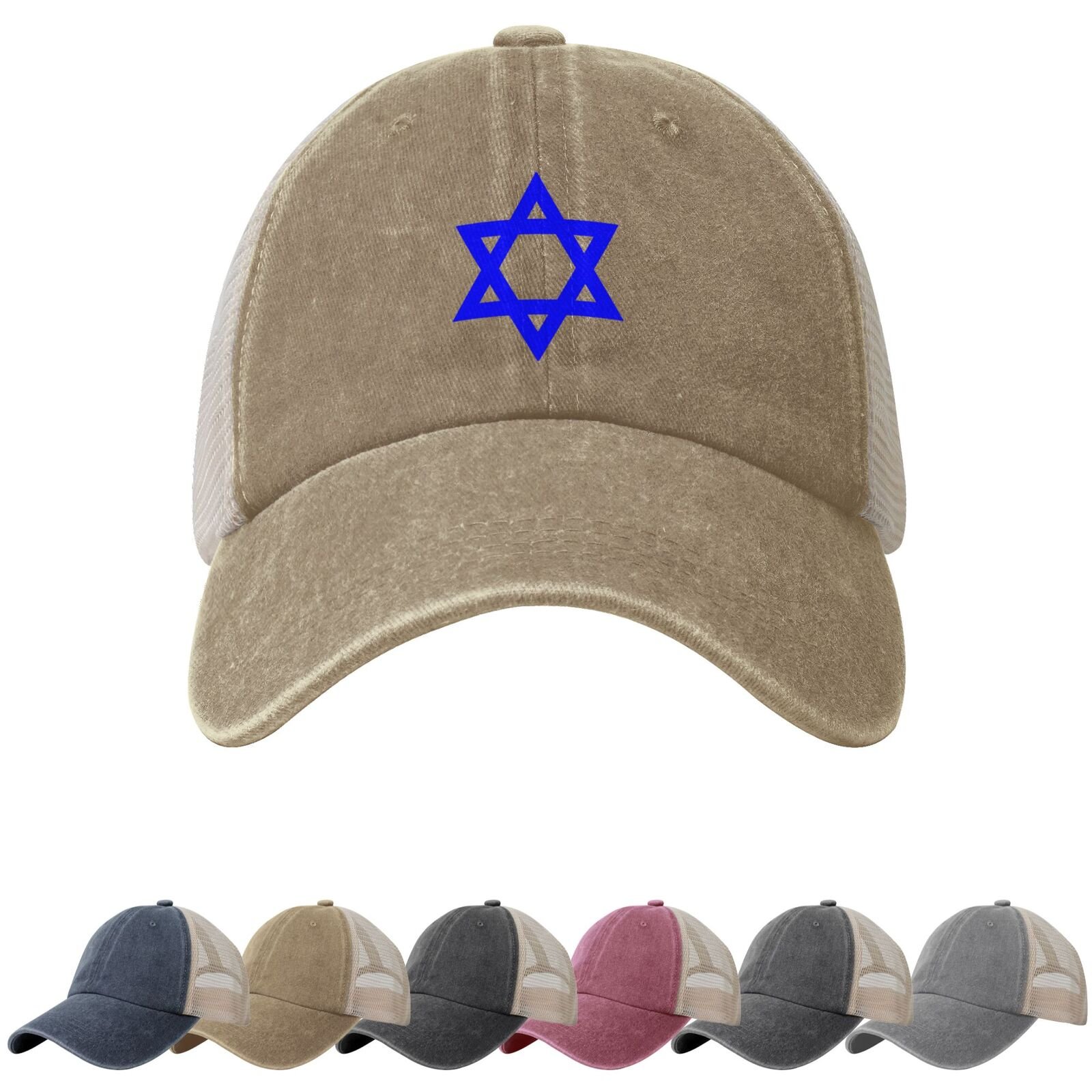 Blue Star of David Sun Hats for Men Women Support Israel Cowboy Mesh Baseball Cap Trucker Hat Black - Image 5