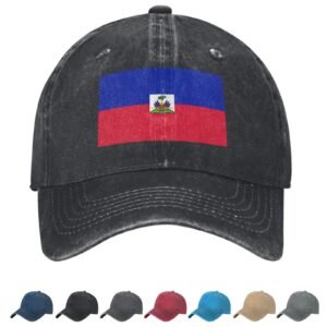 Flag of Haiti Denim Baseball Cap Haitian Flag Unisex Vintage Adjustable Outdoor Trucker Hat Black
