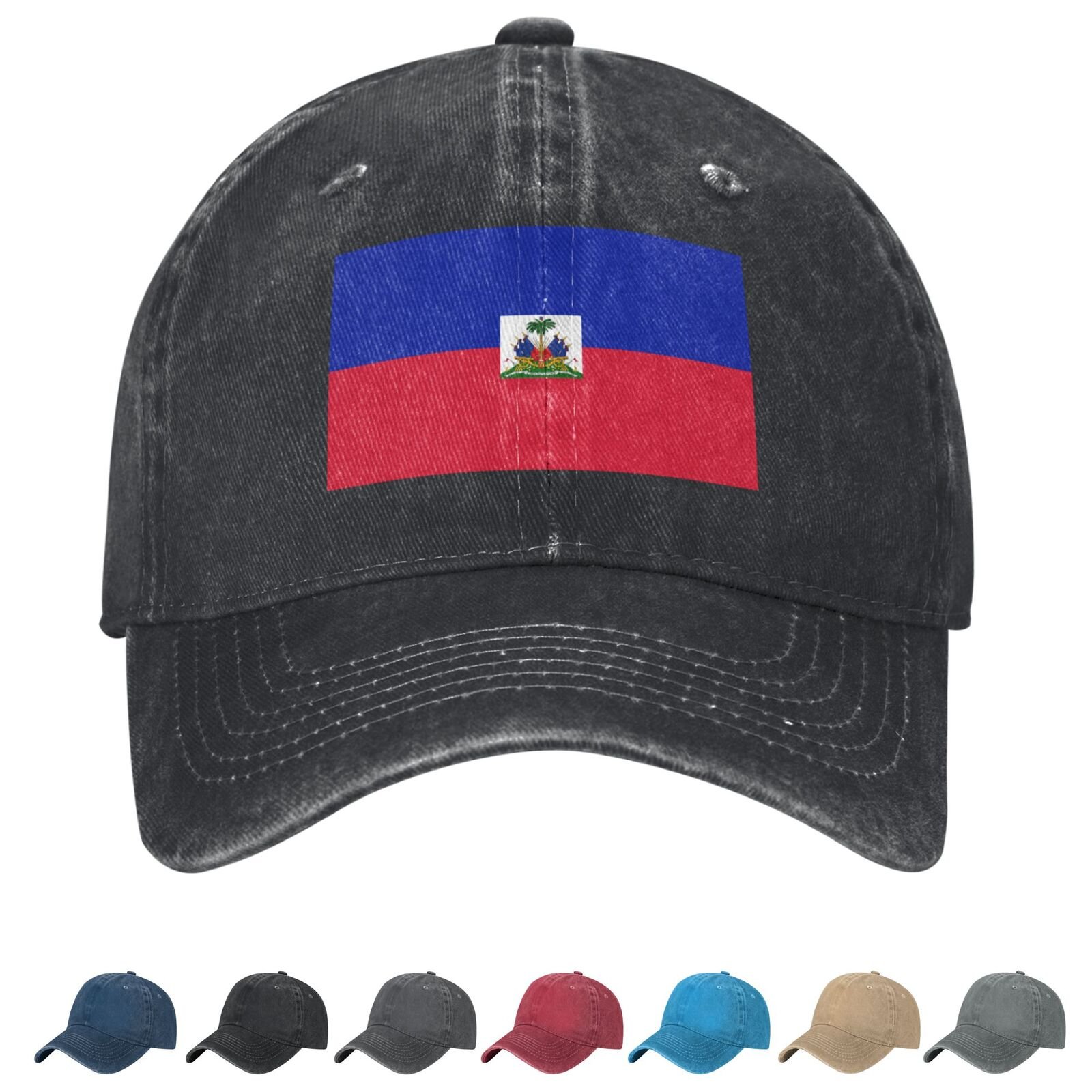Flag of Haiti Denim Baseball Cap Haitian Flag Unisex Vintage Adjustable Outdoor Trucker Hat Black