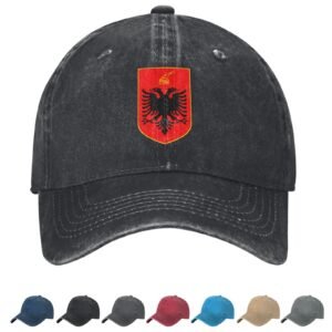 Coat of arms of Albania Denim Baseball Cap Albanian Casual Unisex Vintage Adjustable Flag Trucker Hat Black