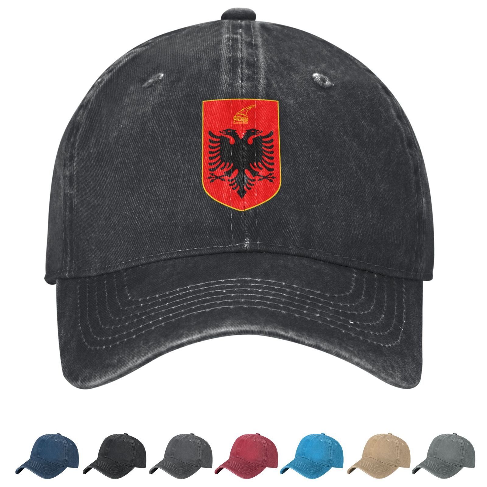 Coat of arms of Albania Denim Baseball Cap Albanian Casual Unisex Vintage Adjustable Flag Trucker Hat Black