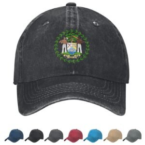 Coat of arms of Belize Denim Baseball Cap Belizean Casual Unisex Vintage Adjustable Flag Trucker Hat Black