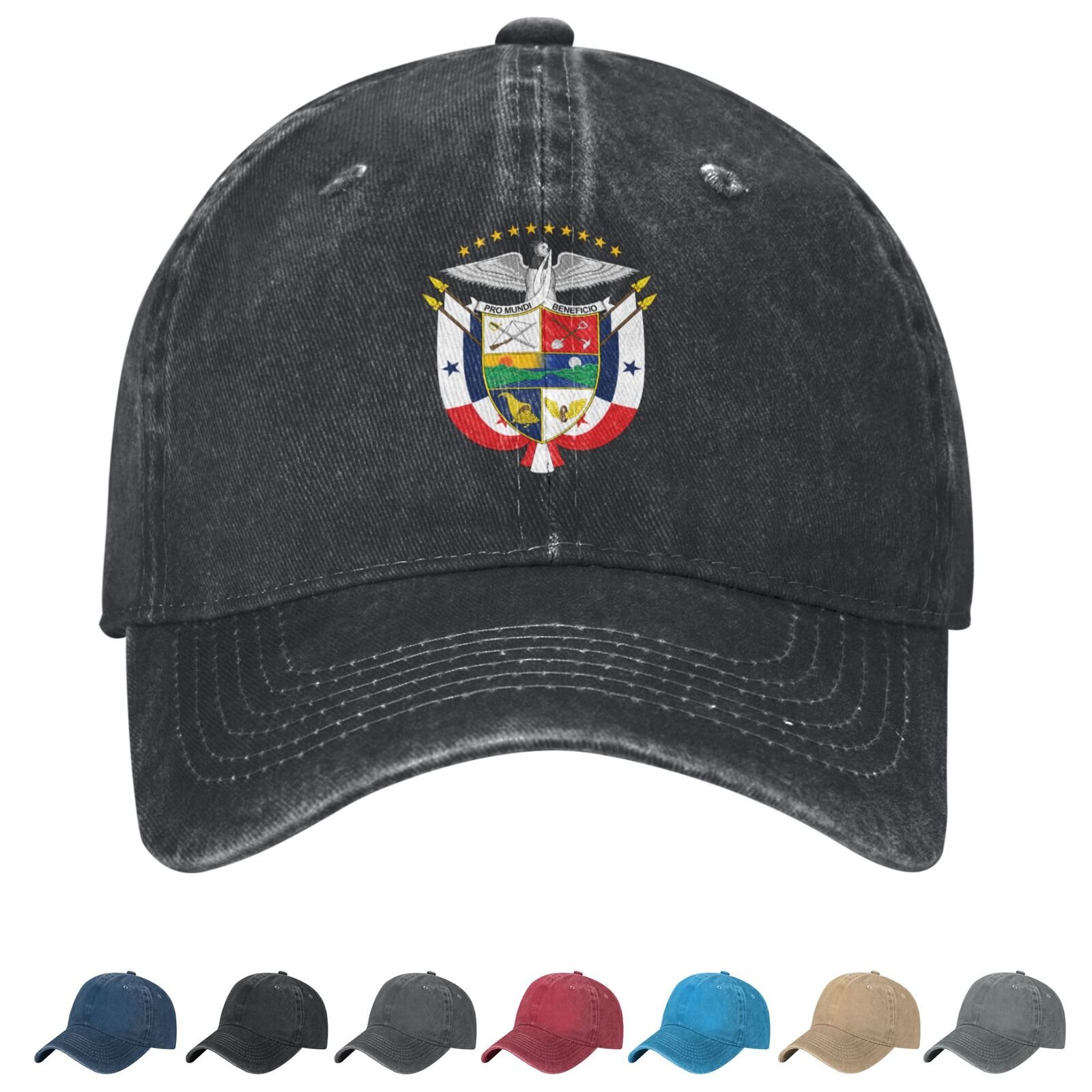 Coat of arms of Panama Denim Baseball Cap Panamanian Casual Unisex Vintage Adjustable Flag Trucker Hat Black