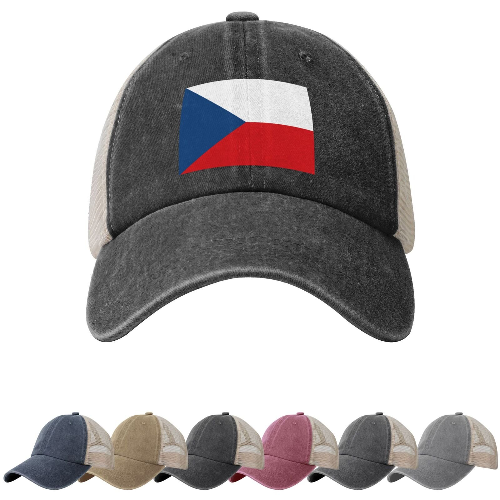 Czech Flag Sun Hats for Men Women Flag of Czech Cowboy Mesh Baseball Cap Trucker Hat