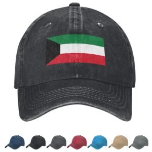 Flag of Kuwait Denim Baseball Cap Kuwaiti Flag Unisex Vintage Adjustable Outdoor Trucker Hat Black