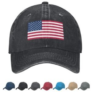 Flag of United States Denim Baseball Cap American USA Flag Unisex Vintage Adjustable Outdoor Trucker Hat Black