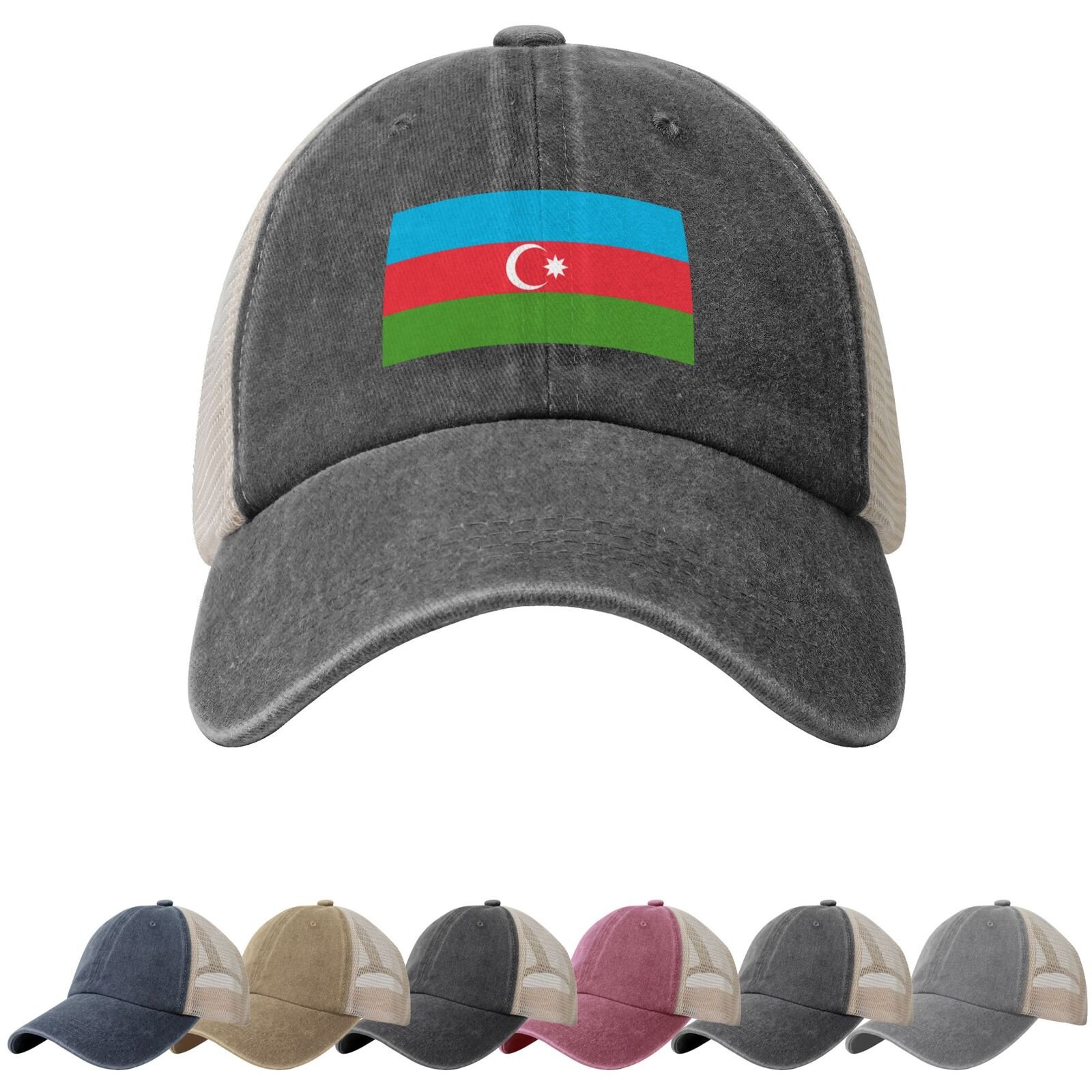 Azerbaijan Flag Sun Hats for Men Women Flag of Azerbaijan Cowboy Mesh Baseball Cap Azerbaijani Trucker Hat - Image 2