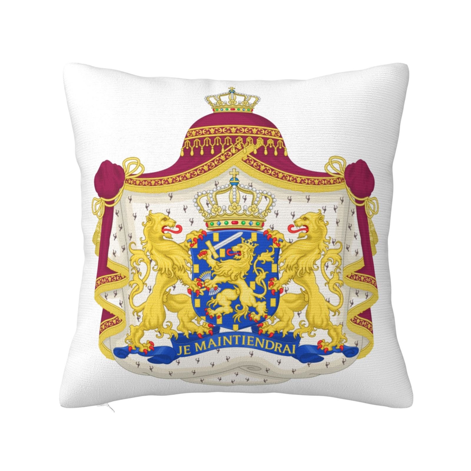 Vierkante sierkussenhoezen met het wapen van Nederland, nationaal embleem, voor een Nederlandse bank, fauteuil of slaapkamerkussen.