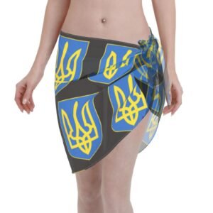 Women Short Sarongs Beach Wrap Ukraine Emblem for Ukrainians Swimsuit Short Skirt Chiffon Scarf