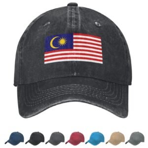 Flag of Malaysia Denim Baseball Cap Malaysian Flag Unisex Vintage Adjustable Outdoor Trucker Hat Black
