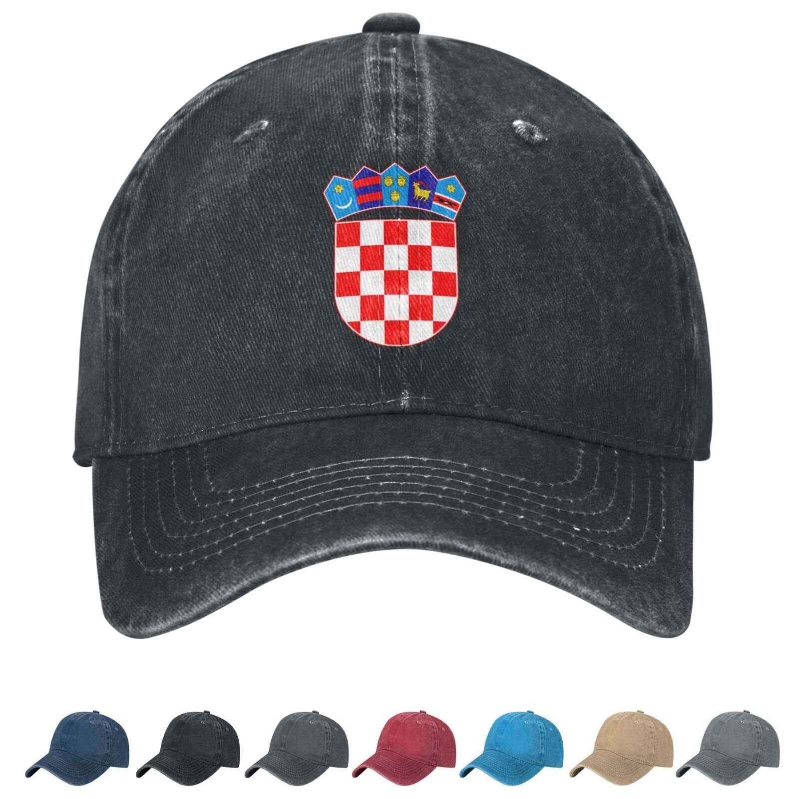 Coat of arms of (Croatia) Denim Baseball Cap Croatian Casual Unisex Vintage Adjustable Flag Trucker Hat Black