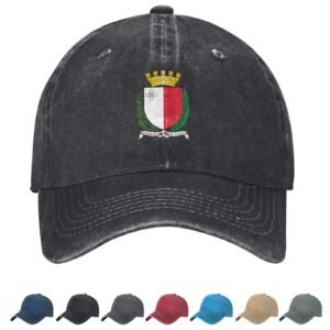 Coat of arms of Malta Denim Baseball Cap Maltese Casual Unisex Vintage Adjustable Flag Trucker Hat Black