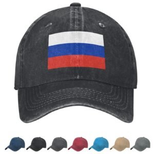 Flag of Russia Denim Baseball Cap Russians Flag Unisex Vintage Adjustable Outdoor Trucker Hat Black