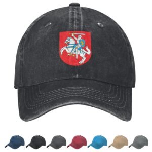 Coat of arms of Lithuania Denim Baseball Cap Lithuanian Casual Unisex Vintage Adjustable Flag Trucker Hat Black