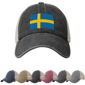 Sweden Flag Sun Hats for Men Women Flag of Sweden Cowboy Mesh Baseball Cap Swedes Trucker Hat