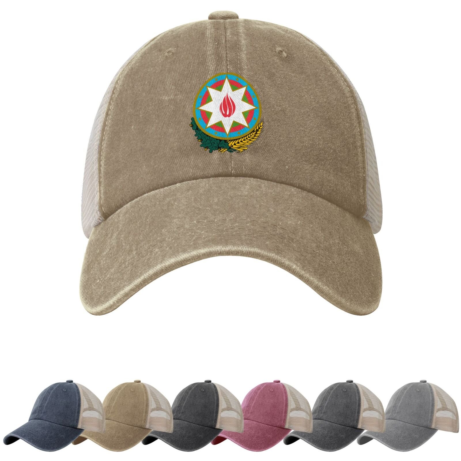 Coat of Arms of Azerbaijan Sun Hats for Men Women Azerbaijan Emblem Cowboy Mesh Baseball Cap Azerbaijani Trucker Hat - Image 5