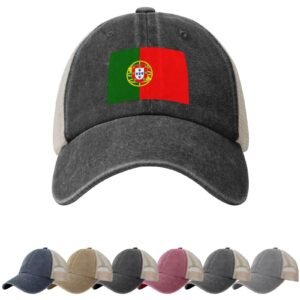 Zonnehoeden met de Portugese vlag voor mannen en vrouwen, cowboypet met mesh-onderkant, Portugese truckerpet.