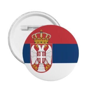 5 stuks ronde badges van (Servië) met standaard en (Servië) speldhouder, Servische decoratieve vlag