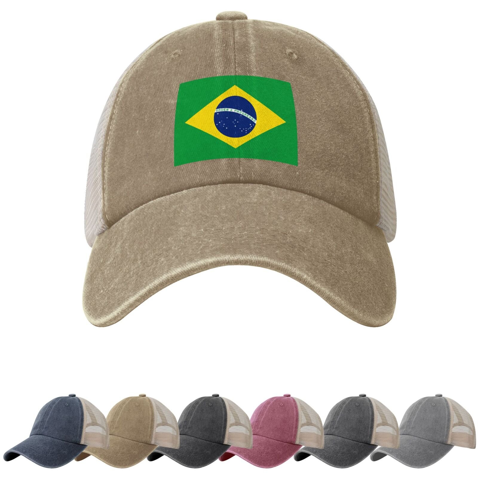 Brazil Flag Sun Hats for Men Women Flag of Brazil Cowboy Mesh Baseball Cap Brazilians Trucker Hat - Image 5