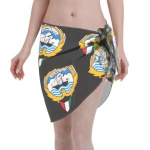 Women Short Sarongs Beach Wrap Kuwait Emblem for Kuwaiti Swimsuit Short Skirt Chiffon Scarf