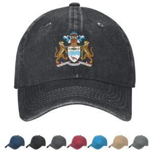 Coat of arms of Guyana Denim Baseball Cap Guyanese Casual Unisex Vintage Adjustable Flag Trucker Hat Black