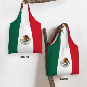 Mexico Canvas Tote Bags For Women Men Reusable Shopping Grocery Mexican National Flag Bag